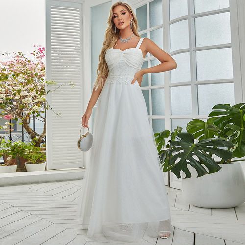 Robe de mariage en dentelle à ruché long en tulle - SHEIN - Modalova