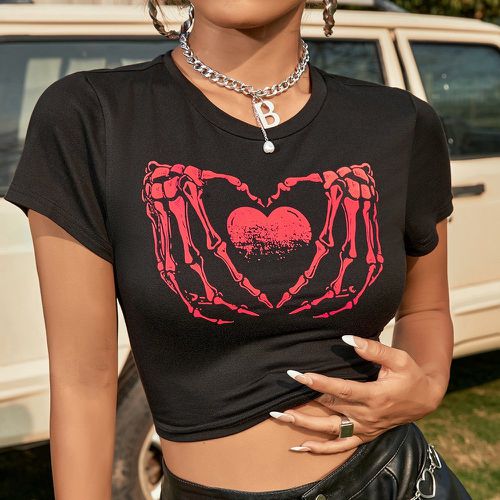 T-shirt court cœur & squelette main - SHEIN - Modalova