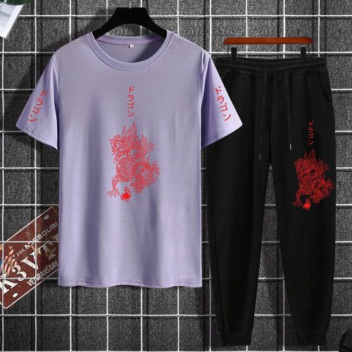 Pantalons de survêtement & T-shirt avec motif caractère japonais et dragon - SHEIN - Modalova