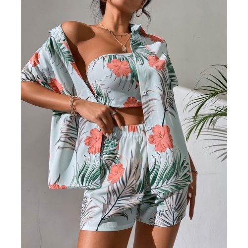 À imprimé tropical Blouse & Top bandeau & Short - SHEIN - Modalova