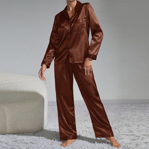 Ensemble de pyjama pantalon & top unicolore à bouton en satin - SHEIN - Modalova