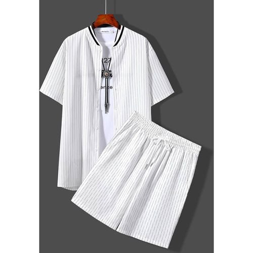 À rayures à col base-ball Chemise & Short (sans t-shirt) - SHEIN - Modalova