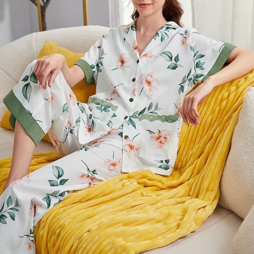 Ensemble de pyjama pantalon & blouse à imprimé floral en dentelle - SHEIN - Modalova
