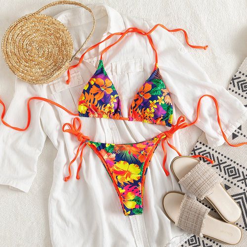 Bikini aléatoire à imprimé tropical ras-du-cou à nœud - SHEIN - Modalova