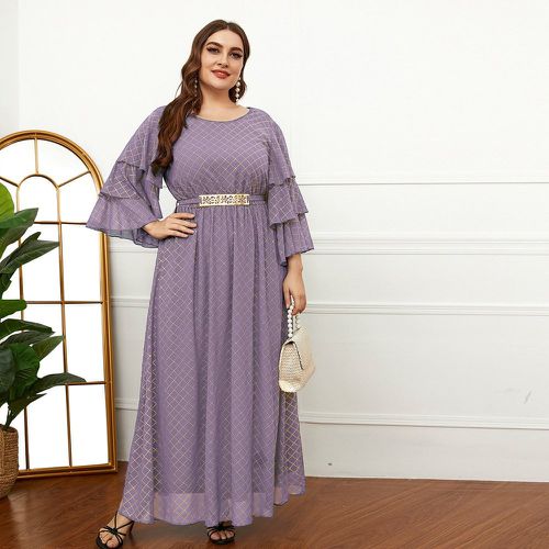 Robe longue à carreaux manches multicouches ceinturé - SHEIN - Modalova