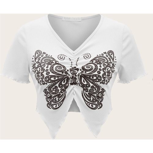 T-shirt à motif papillon à ruché - SHEIN - Modalova