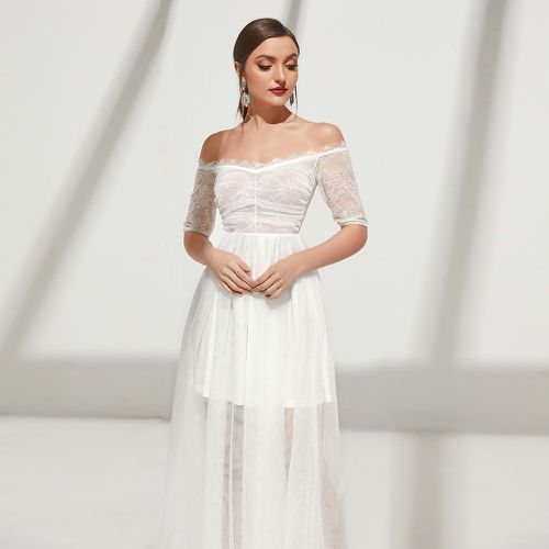 Robe de mariage ouvert en dentelle à ruché en tulle - SHEIN - Modalova