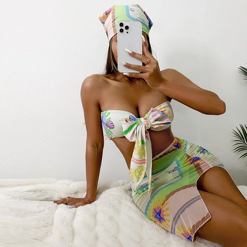 Bikini à imprimé avec jupe de plage & Bandana - SHEIN - Modalova