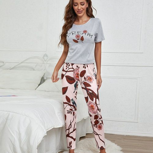 À imprimé lettre et floral T-shirt et Pantalon Ensemble de pyjama - SHEIN - Modalova