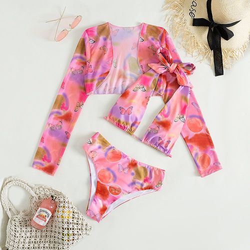 Pièces Bikini ras-du-cou tie dye à imprimé papillon & Kimono - SHEIN - Modalova
