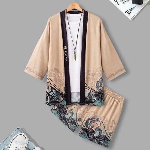 Kimono aléatoire à imprimé lettre et vague & Short (sans t-shirt) - SHEIN - Modalova