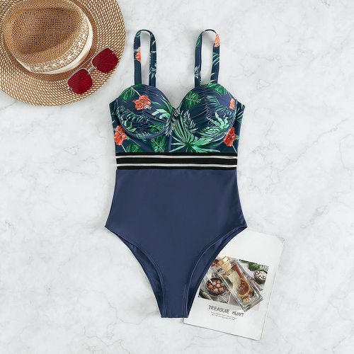 Maillot de bain une pièce push-up à imprimé tropical en maille - SHEIN - Modalova