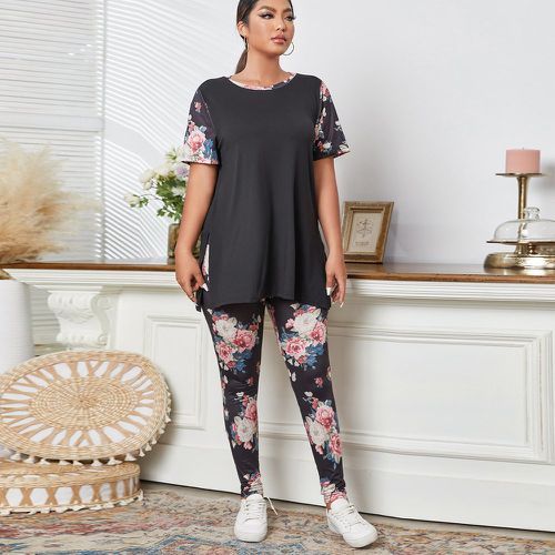 Leggings & T-shirt à imprimé floral fendu - SHEIN - Modalova