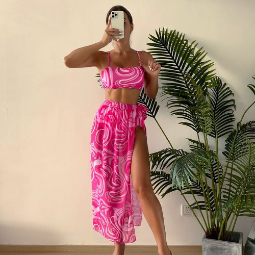 Bikini à imprimé taille haute avec jupe de plage - SHEIN - Modalova