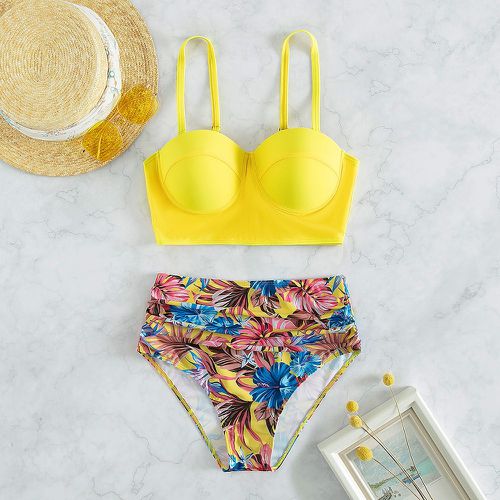Bikini push-up à imprimé tropical à ruché - SHEIN - Modalova