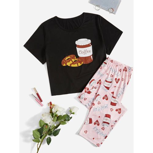 Ensemble de pyjama donut & boisson à imprimé - SHEIN - Modalova