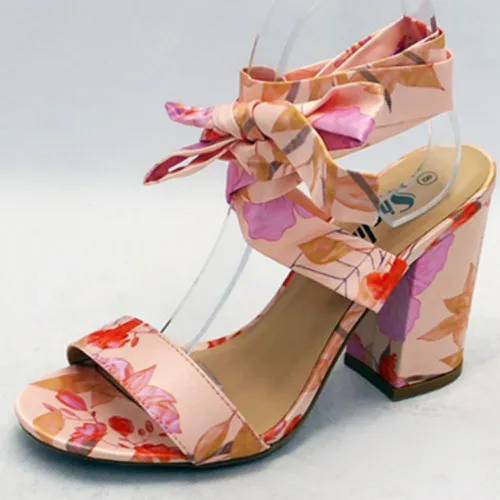 Sandales à imprimé floral à bande unique à lacets à talons carrés - SHEIN - Modalova