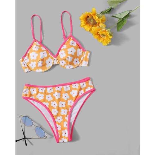 Bikini à imprimé floral à liseré contrastant - SHEIN - Modalova