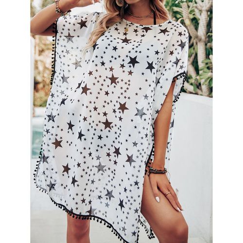Robe de plage à imprimé étoile à pompons manches chauve-souris fendu (sans bikini) - SHEIN - Modalova