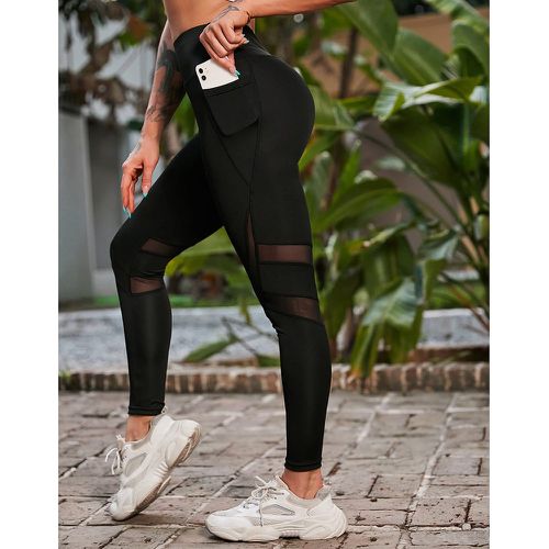 Leggings de sports Tulle contrastant Poche Unicolore - SHEIN - Modalova