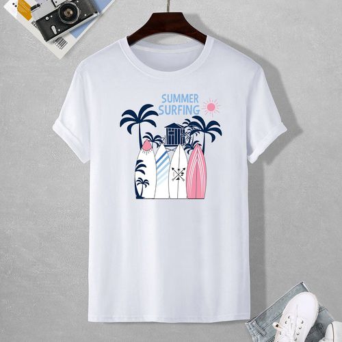 T-shirt à imprimé lettre et palmier - SHEIN - Modalova