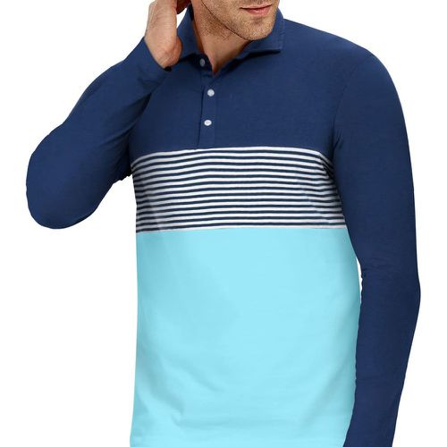 T-shirt polo à bouton à rayures à blocs de couleurs - SHEIN - Modalova
