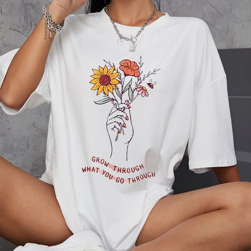T-shirt à motif fleur et slogan - SHEIN - Modalova