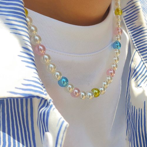 Collier à blocs de couleurs avec fausses perles - SHEIN - Modalova