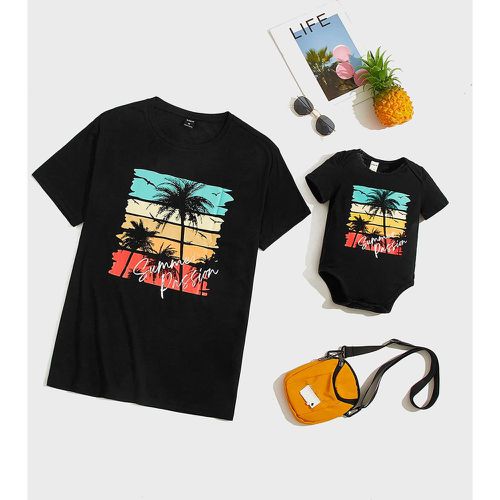 T-shirt à imprimé slogan et tropical - SHEIN - Modalova