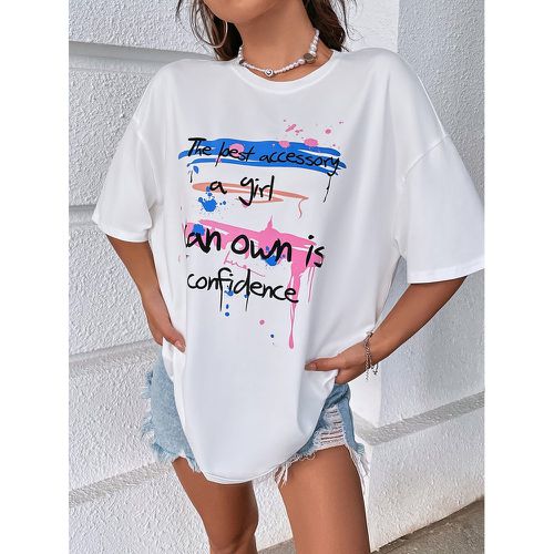 T-shirt à motif slogan col rond - SHEIN - Modalova