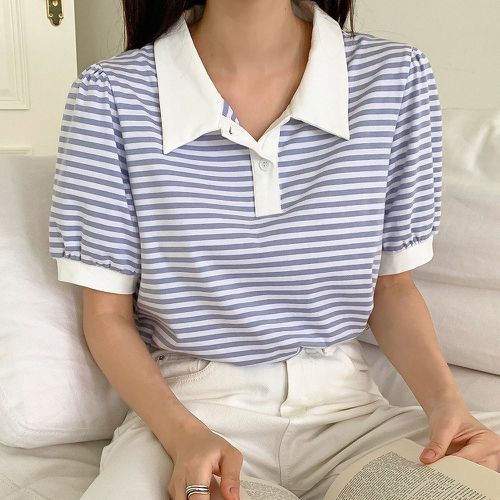 T-shirt à rayures col polo - SHEIN - Modalova