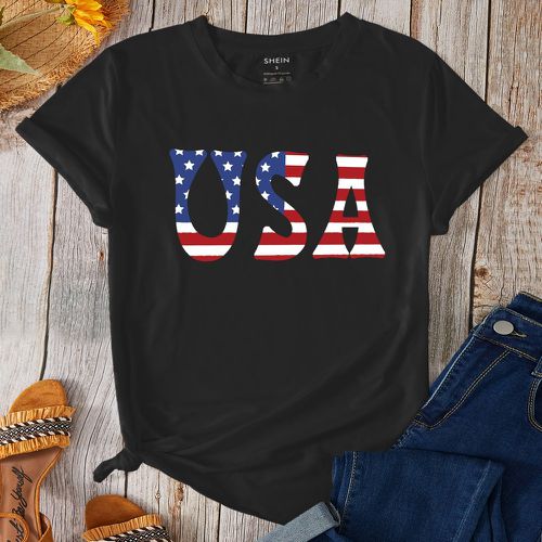 T-shirt à motif drapeau américain et lettres - SHEIN - Modalova