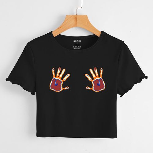 T-shirt à imprimé main à ourlet ondulé - SHEIN - Modalova