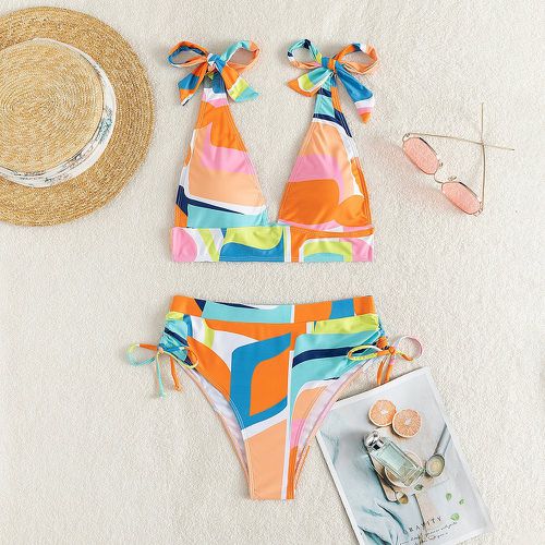 Bikini aléatoire à blocs de couleurs à épaule nouée à cordon taille haute - SHEIN - Modalova