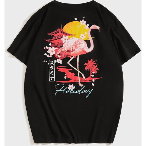 T-shirt à imprimé flamant et caractère japonais - SHEIN - Modalova
