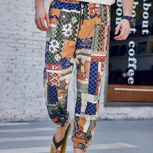 Pantalon aléatoire à imprimé patchwork à cordon - SHEIN - Modalova