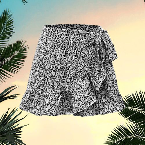 Jupe-short à imprimé floral à nœud à volants ample - SHEIN - Modalova