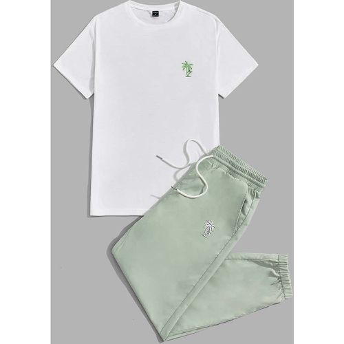 T-shirt à imprimé tropical & Pantalon de jogging à cordon - SHEIN - Modalova