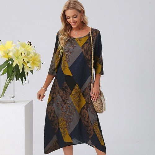 Robe tunique losange & à imprimé floral asymétrique - SHEIN - Modalova