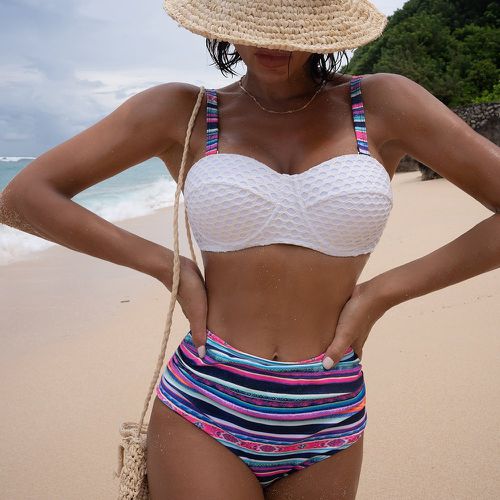 Bikini à imprimé géométrique et rayures push-up taille haute - SHEIN - Modalova