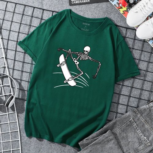 T-shirt à imprimé squelette et planche à roulette - SHEIN - Modalova