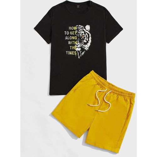 T-shirt à imprimé tigre et slogan & Short à cordon - SHEIN - Modalova