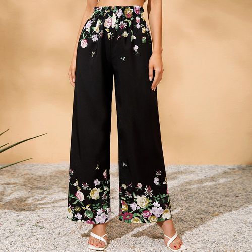 Pantalon ample à imprimé floral à taille froncée - SHEIN - Modalova