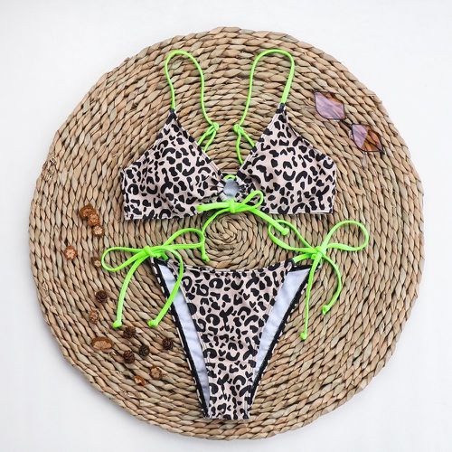 Bikini léopard à cordon à nœud - SHEIN - Modalova