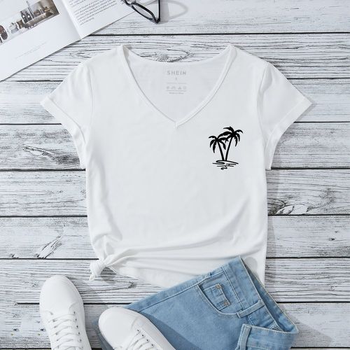 T-shirt à imprimé palmier col en V - SHEIN - Modalova
