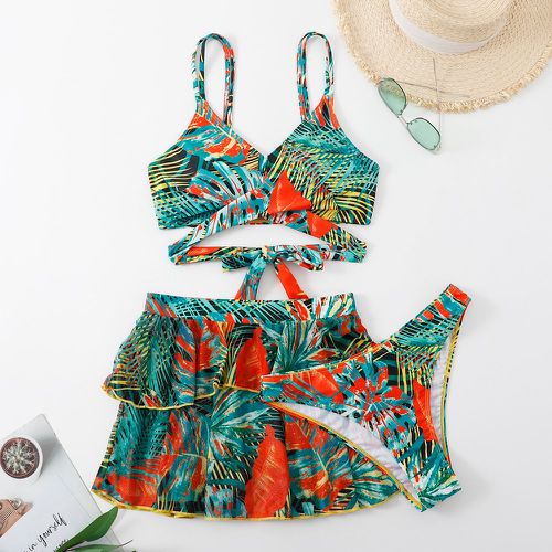 Pièces Bikini aléatoire à imprimé tropical & jupe de plage - SHEIN - Modalova