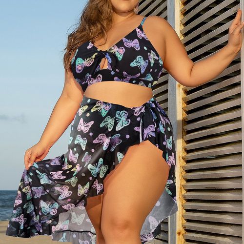 Bikini à imprimé papillon à nœud avec jupe de plage - SHEIN - Modalova