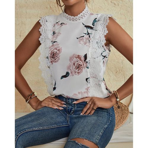 Blouse à imprimé floral avec dentelle à col montant - SHEIN - Modalova