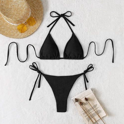Bikini texturé ras-du-cou triangulaire à nœud - SHEIN - Modalova
