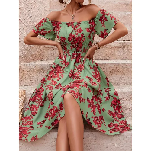 Robe froncée à imprimé floral col bardot - SHEIN - Modalova